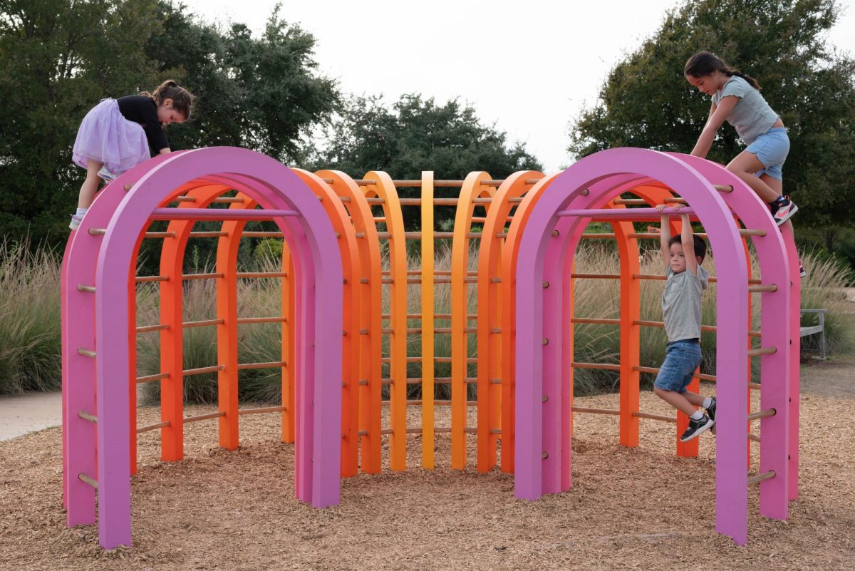 Kids play on the Monkey Bar Fort at the Fortlandia interactive exhibit at the Lady Bird Johnson Wildflower Center on Nov. 5. School of Architecture professor Ria Bravo was the designer of this fort.