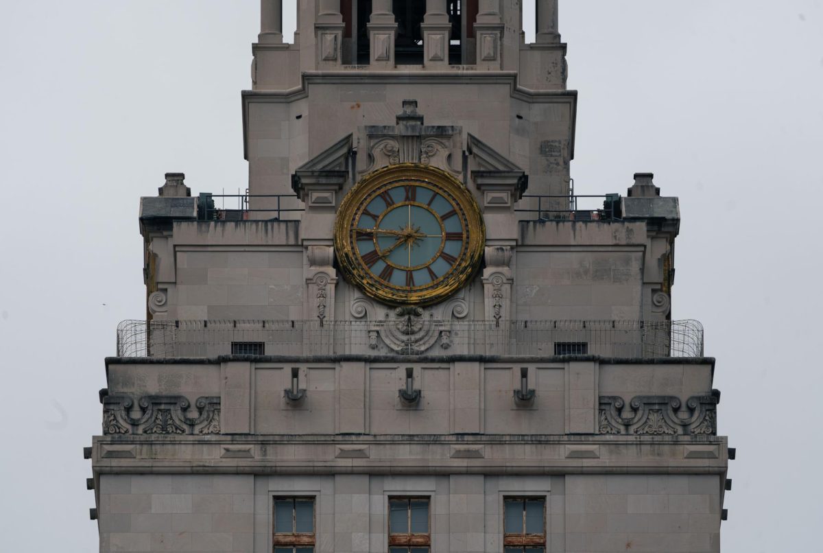The UT Tower, viewed from the Main Mall, on Feb. 4, 2025.