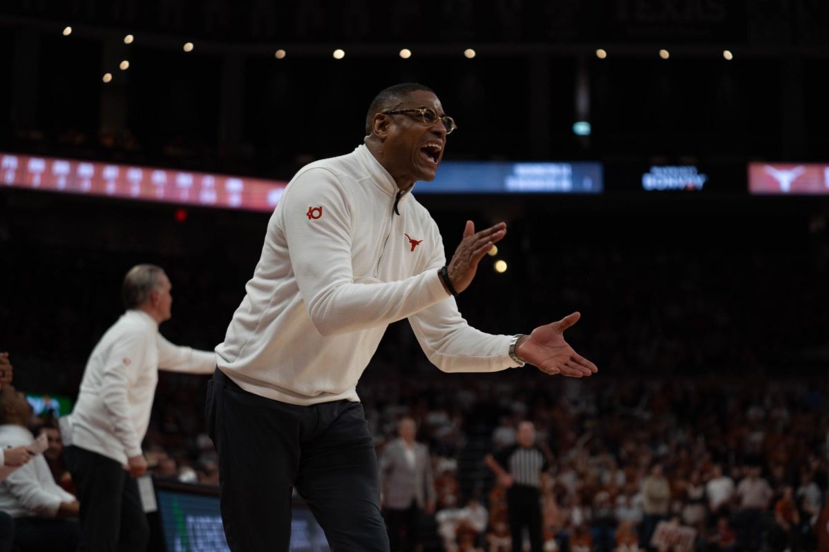 Head coach Rodney Terry yells during Texas' game against Arkansas on Feb. 5, 2025.