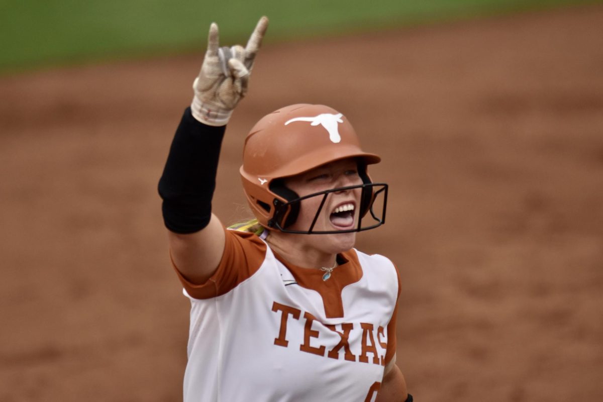 Graduate student Joley Mitchell celebrates after hitting a home run during a game against LSU at Red & Charline McCombs Field on April 19, 2025. The Longhorns took home the win against LSU with a walk off hit in the seventh inning. 