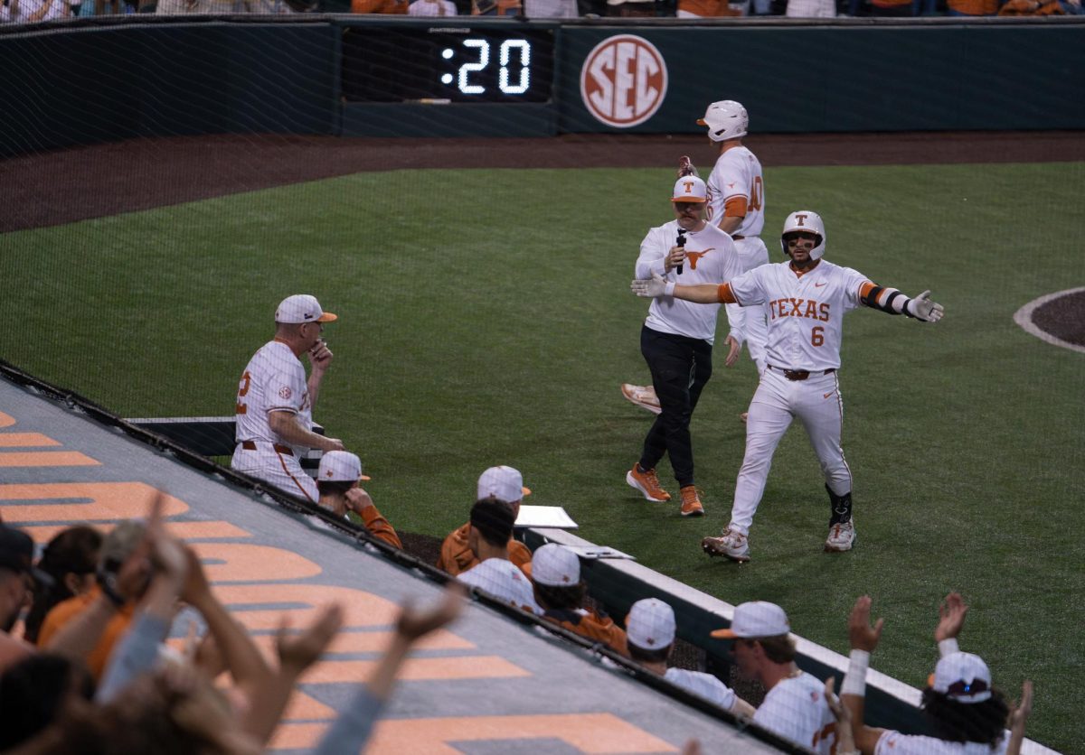 Junior Rylan Galvan celebrates hitting a one run home run against LSU on March 21, 2025.